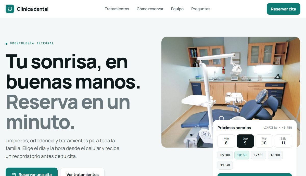 Página de ejemplo de una clínica dental, vista en computadora